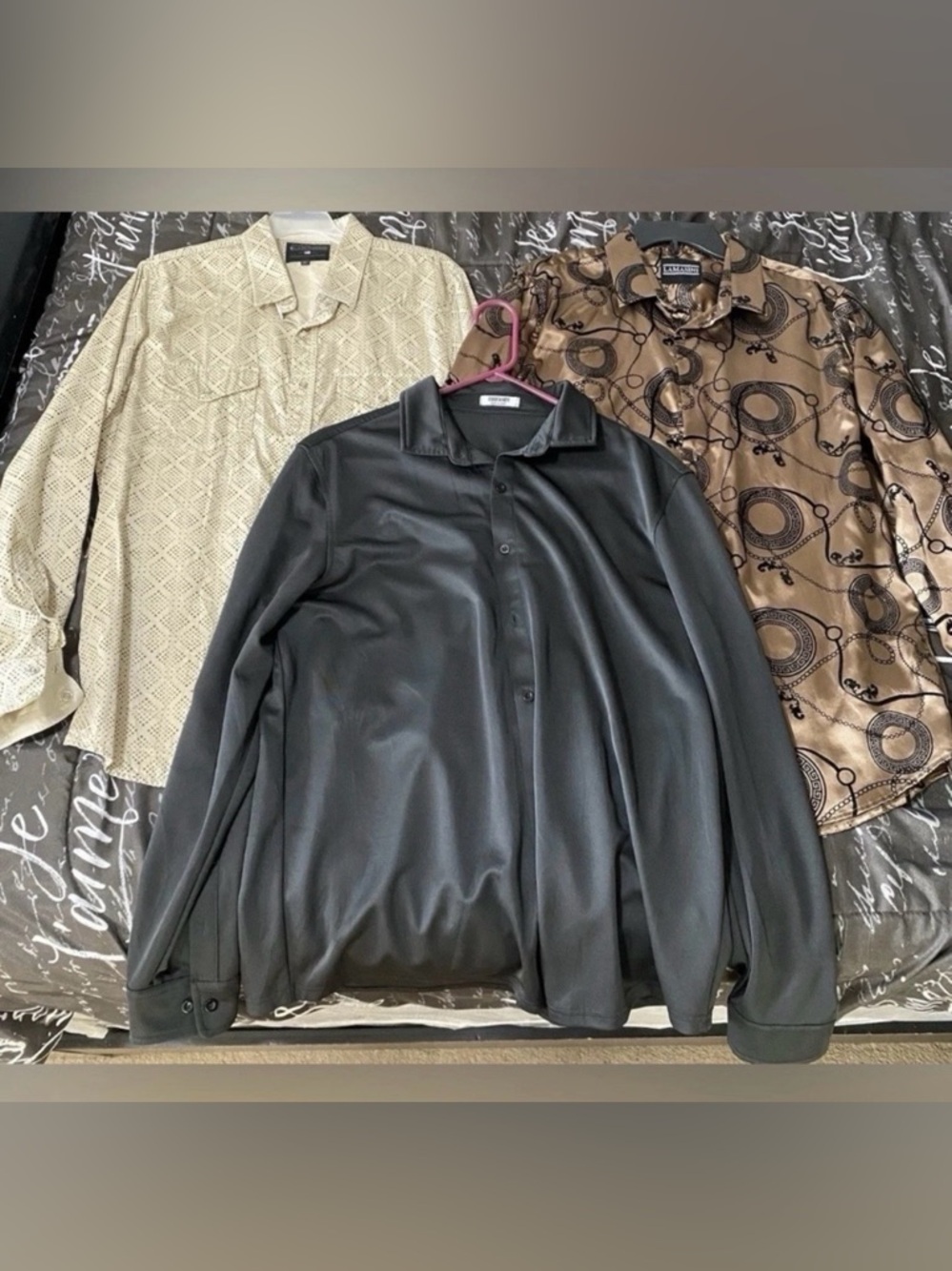 3pc Men’s Designer Style Shirts Large, Lamasini COOFANDY Bundle Bottom Down Set